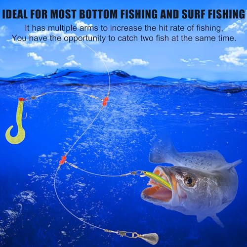 Fishing Leaders Saltwater Fishing Rigs Fishing Wire Leaders with Swivels Snaps High-Strength Fishing Leader Line Rig Bottom Rig Nylon Steel Sea Surf Fishing Rigs Tackle 1Arm 2Arms - color: White Nylon, style: 1 Arm, 12pcs