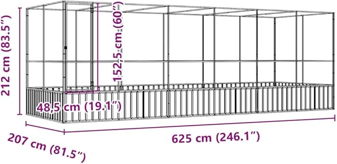 Large Metal Heavy Duty Walk-in Aviary Cage with Extension, Ample Activity Space Bird Cage with Lockable Door Also for Chickens and Rabbits, Silver 246.1"x81.5"x83.5" Steel,-520