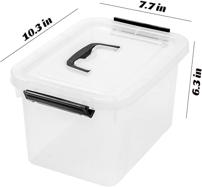 6 Quart Clear Storage Latch Box/Bins, 6-Pack Plastic Container with Latches and Lid