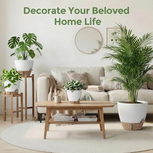 Plant Pots, 12" 10" 6" 8" Inch Self Watering Pots with Water Level Indicator, Set of 5 Flower Pots Indoor with Drainage Holes, Modern Planters for Indoor Outdoor Plants, Room & Office Décor