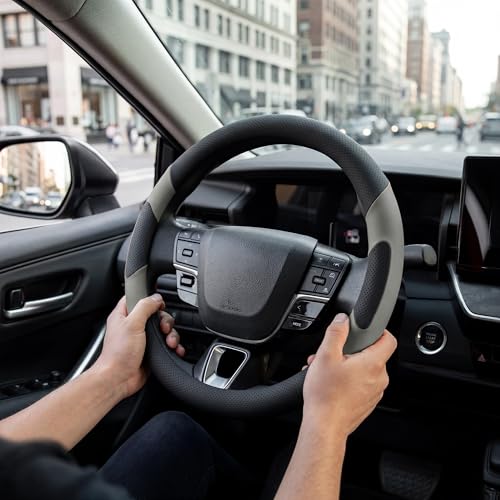 West Llama Customized Auto Car Steering Wheel Cover for Toyota Camry 2006-2026, Microfiber Leather, Anti-Slip, 14.5-15inch, Black + Grey - color: A-Black+Gray