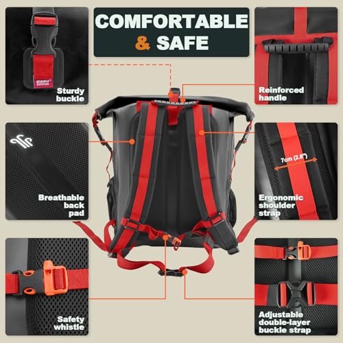 OSAH DRYPAK Waterproof Backpack Dry Bag 25L/35L/55L/85L – Heavy Duty Roll-Top Hiking Backpack Sack Keeps Gear Dry for Travel, Kayaking, Boating, Camping, Rafting and Fishing - color: Black Red, size: 55L