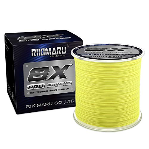 Rikimaru 8X Pro Braid Fishing Line 6LB-170LB, 300yds-1000yds Fluo-Green,Lemon Yellow,Plum Pink - color: Lemon Yellow, size: 20LB(0.20mm)-300Yds