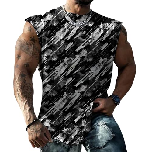 Classic Camo Mens Workout Tank Top Gym Muscle Tank Bodybuilding Stringer Tank Sleeveless Shirt Summer - color: Black Striped, size: 3X-Large