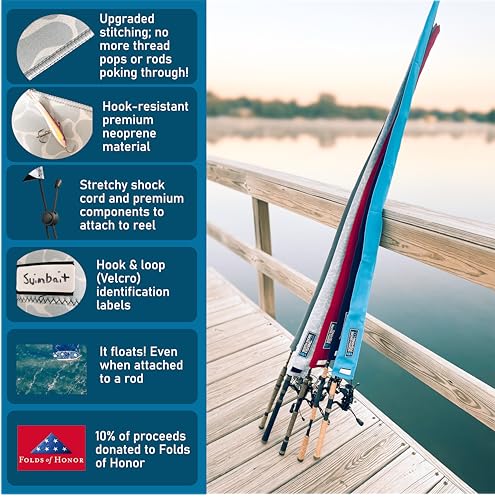Premium Neoprene Fishing Rod Sleeve – Floating, Puncture Resistant, Labeled Protective Sock for Casting, Spinning, Trolling Fishing Rods - color: Camo, size: 52", style: Spinning