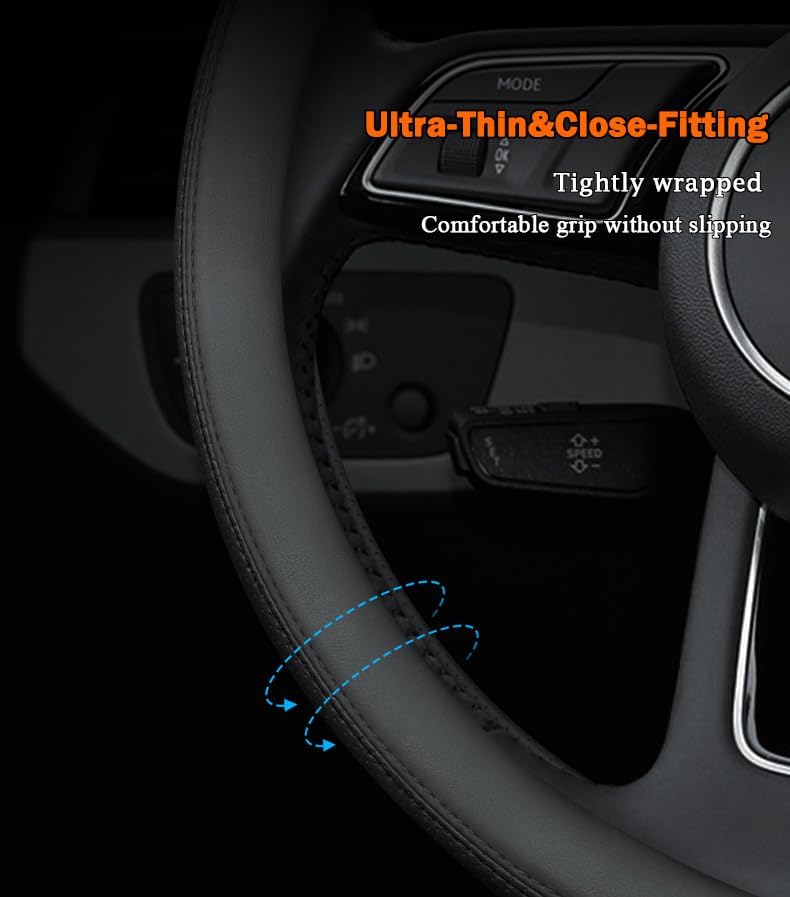 Leather Steering Wheel Cover for Mazda CX5/CX-5 CX50/CX-50 CX3/CX-3 CX30/CX-30 CX9/CX-9 Mazda 3 5 6 MX-5 Miata CX-7 RX-8 GS GT Sport Car Accessories, 2026 Black 14.5-15 inch