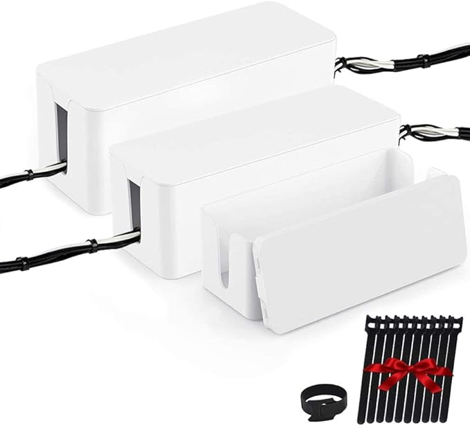 Cable Management Boxes, Set of 3 Sizes – White