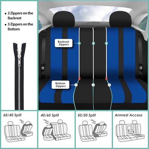 FH Group Three Row Set Striking Striped 7 Seater Car Seat Covers Airbag & Split Bench Compatible â€“ Universal Fit for Cars Trucks & SUVs Blue/Black - color: Blue, size: 3 Row/7 Seater