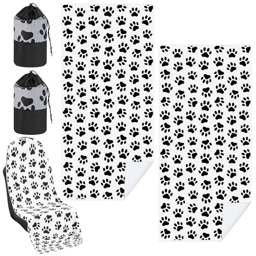 Hahafelt Car Seat Towel Covers with Storage Bag, 63 x 32 Inch Universal Non Slip Waterproof Sweat Protector for Car Truck, Gym Swimming Running, Machine Washable(2 Pack,Dog Footprints) - style: Dog Footprints