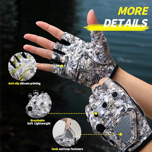 Stubby Fingerless Fishing Gloves Men - Lightweight Breathable Anti-Slip Kayak Gloves Women for Kayaking, Sailing,Paddling,Rowing - color: Camouflage gray, size: Large-X-Large