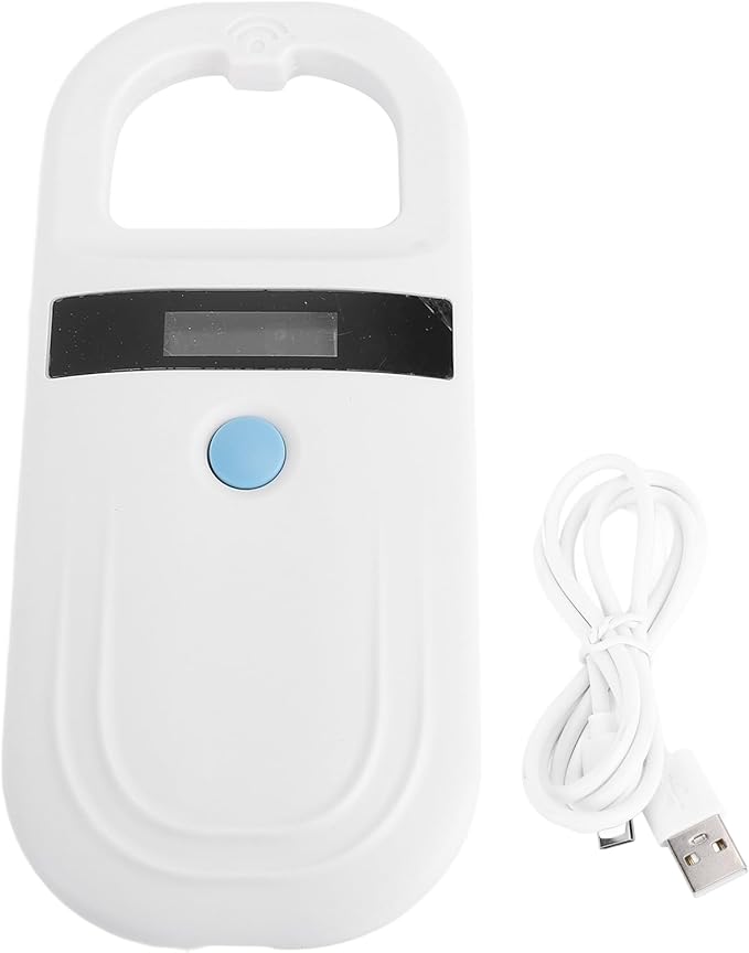 Diydeg Pet Microchip Scanner, Rechargeable EMID FDX B Portable Pet Chip Scanner with OLED Display, 134.2KHz, 128 Sets of Data, Microchip for Animal, Pigs, Dogs, Cats (White)