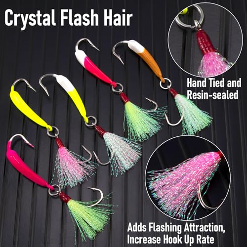 Dr.Fish 5 Pack Pompano Jigs with Teaser Hooks, Surf Fishing Jig Heads Saltwater Lure Banana Shape Stand Up O'Shaughnessy Beach Casting Halibut Striper Redfish Flounder - color: Pink, size: 1/4oz-Hook 2/0