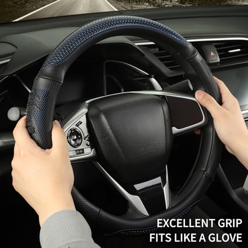 14 inch Steering Wheel Cover Great Grip with 3D Honeycomb Hole, Anti-Slip Sporty Design, Small 13.5-14 inch(Black with Blue) - color: Black with Blue, size: Round-Small[13.5''-14'']