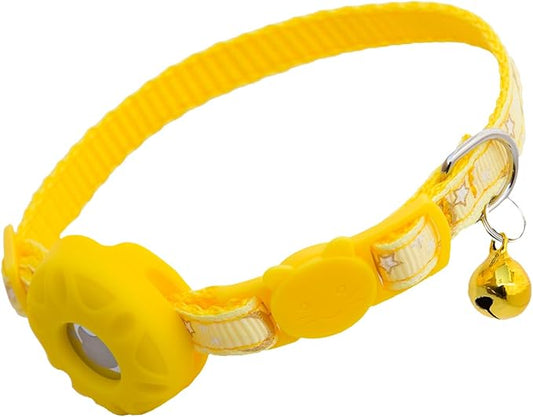 Airtag Cat Collar Breakaway, Safety Kitten Collar with Apple Airtag Holder, GPS Cat Collar with Bell, Lightweigh Tracker Cat Collars for Girl Boy Cats, Kittens and Puppies (Yellow Moon)