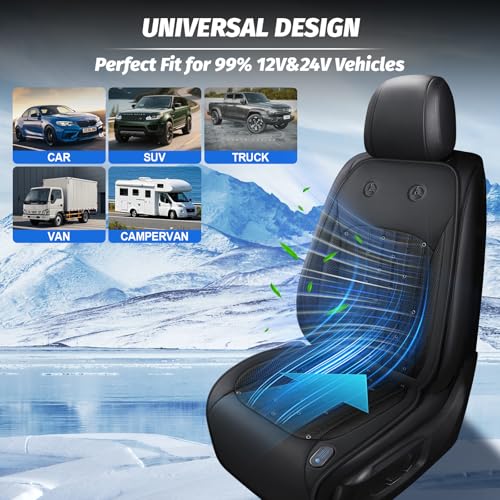 Cooling Car Seat Cover with 2 Powerful Turbo Fans，12V-24V Ventilated Cooling Car Seat Cushion，3-Speed Adjustable Breathable Cooling Seat Cover for Car SUV Truck Universal Fit (Black) - color: BLACK