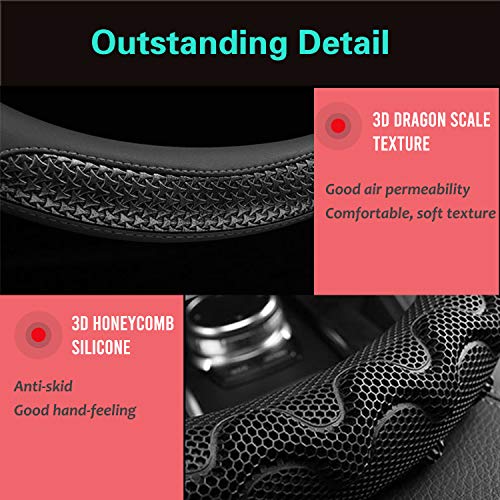 PINCTROT Large Size Steering Wheel Cover Great Grip with 3D Honeycomb Anti-Slip Design, 15.5-15.75 Inch (All Black) - color: 3.Black (All Black), size: Large Size[15 1/2''-15 3/4'']
