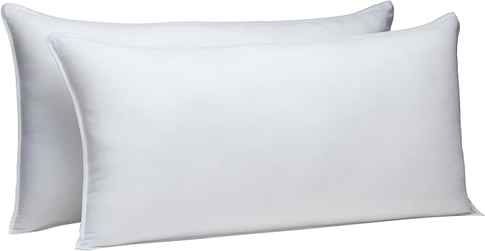 Amazon Basics Down-Alternative Pillows for Stomach and Back Sleepers, Soft Density, 20 x 36 inches, 2-Pack, White