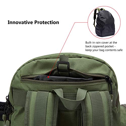 BASSDASH Fishing Tackle Backpack Water Resistant Tactical Bag Soft Tackle Box with Rod Holder and Protective Rain Cover - color: Green Backpack [3600] With 3 Trays