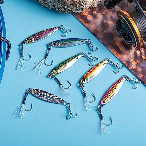 Goture Fishing Jigs,Vertical Jig Saltwater, Jig Fishing Lures with Assist Hook and Treble Hook, 7g-80g Fishing Jigging Spoon Lures for Tuna,Salmon,Sailfish,StripedBass,Grouper Snapper,Kingfish - size: 0.71oz/20g