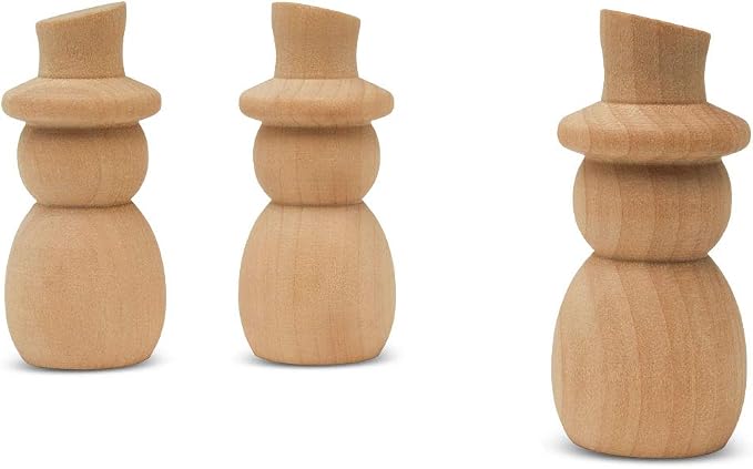 Snowman Peg Dolls 2-13/16 inch, Pack of 25 Wooden Peg Dolls for Christmas Crafting, Nativity Scenes, Holiday Decorations, by Woodpeckers