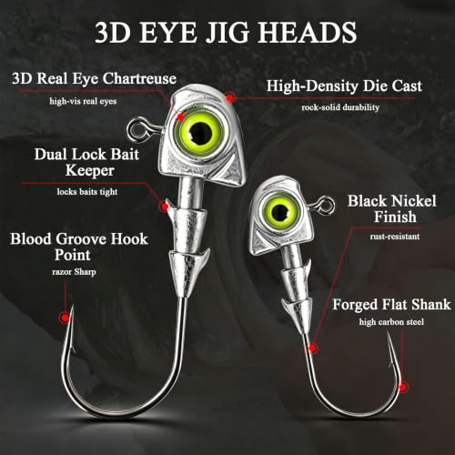15pcs Swimbait Jig Heads Dual Bait Keeper 3D Eye Salt Fresh Water Soft Lure Hooks Multi Weight Assortment 1/8-1/2oz - size: 3/16oz-15Pack