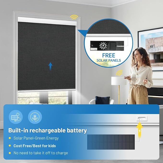 Motorized Blinds with Remote, Cordless Smart Blinds with Valance Cover