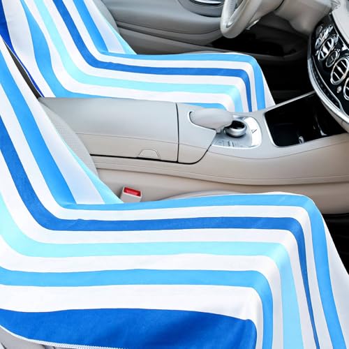 Hahafelt Car Seat Towel Covers with Storage Bag, 63 x 32 Inch Universal Non Slip Waterproof Sweat Protector for Car Truck, Gym Swimming Running, Machine Washable(2 Pack,Blue Vertical Stripes) - style: Blue Vertical Stripes