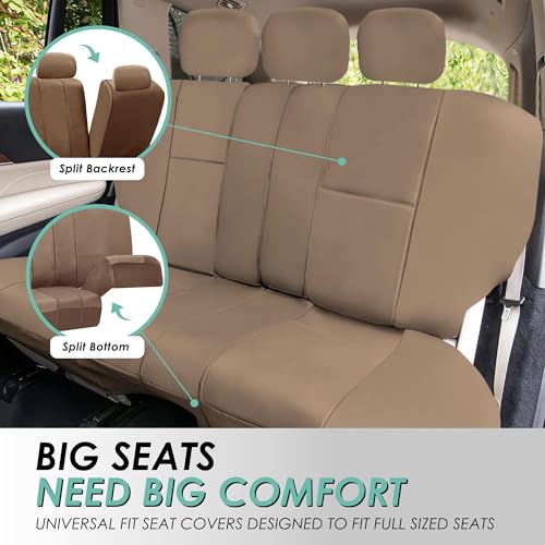 FH Group Car Seat Covers PU Leather 3 Row 7 Seater Car Seat Covers, Airbag Compatible and Split Bench - Fit Most Car, Truck, SUV, & Van Solid Tan - color: Beige, style: 7 Seater