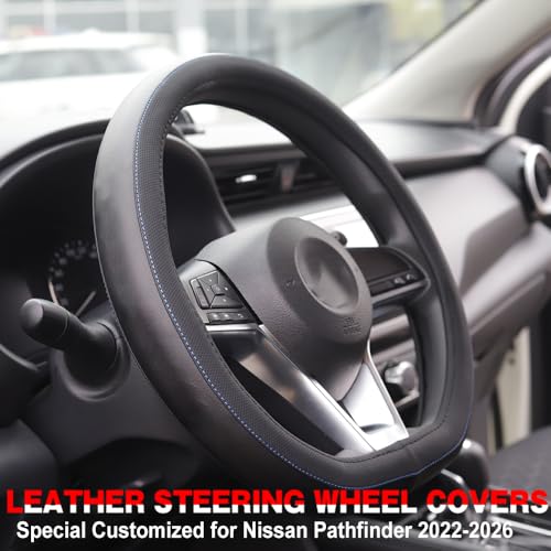 XITER Leather Steering Wheel Cover for Nissan Pathfinder 2022-2026,with Pathfinder Logo - color: Pathfinder 2022-2026,With "Pathfinder" LOGO