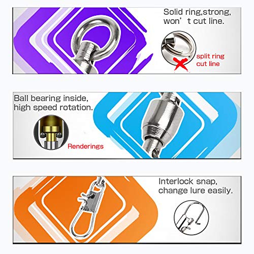 AMYSPORTS Fishing Swivels with Interlock Snap Ball Bearing Swivels Fishing Snap Swivels Saltwater Freshwater Fishing Tackle Leader Lure Jigs Line Fishing Connector - size: size5 (88lb) 50 pcs