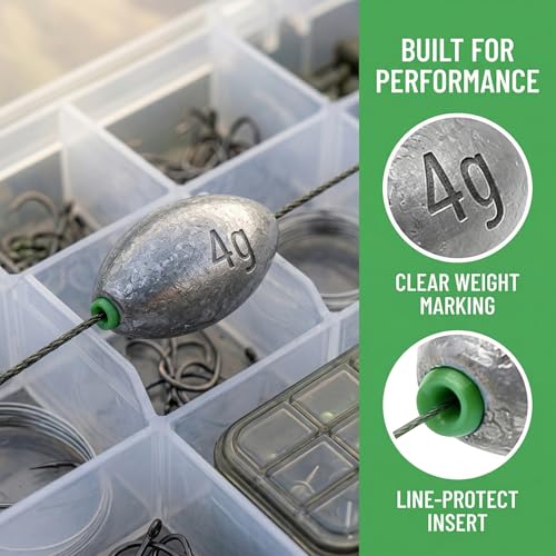 Egg Sinkers Fishing Weights, Oval Slip Sinkers Bullet Lead Fishing Weights for Freshwater Saltwater Tackle Set 1/8oz to 1oz - color: 1oz-30g-15pcs