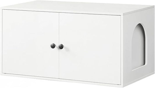 HOOBRO Cat Litter Box Enclosure, Hidden Litter Box Furniture with Side Entry, Litter Box Cabinet, Indoor Cat House, End Side Table, 31.5"L x 17.7"W x 16.3"H, for Living Room, Bathroom, White WT40MW01