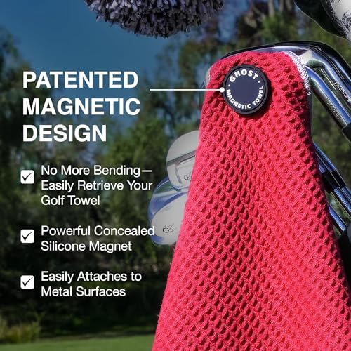 Ghost Golf Magnetic Towel (Caddie) - Ultra-Absorbent Microfiber Golf Towel | With Magnet for Golf Carts or Clubs - 18" x 40" Golfing Gear - Waffle Weave Pattern (Hot Pink) - color: Hot Pink