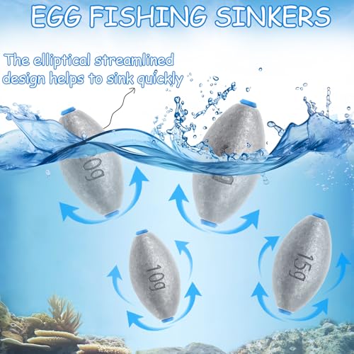 Egg Sinkers Fishing Weights, Bullet Fishing Weights | Lead Oval Shaped Fishing Weights Sinkers for Saltwater Freshwater Fishing 1/4oz to 3oz - size: 3oz-5pcs