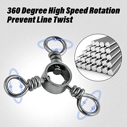 Dr.Fish 50 Pack 3 Way Swivel Fishing Tackle 30-220Lb Catfish Swivels Three Way Rigs Freshwater Saltwater Catfish Tackle - size: #3(50Lb)-50 Pack