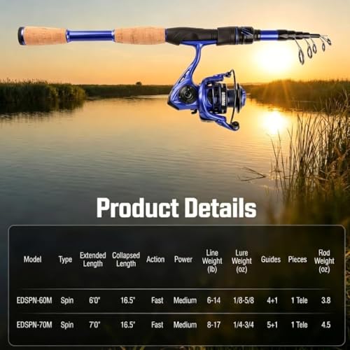 Telescopic Fishing Rod and Reel Combo | 30T Carbon Fiber Spinning Rod with 12+1BB Reel | Portable Lightweight Pole | Bass Trout Panfish | Freshwater Saltwater - color: Fishing Rod and Reel