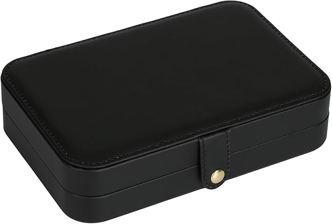 Small Jewelry Box, Travel Jewelry Case Portable Jewelry Boxes for Women, 2-Layer Mini Jewelry Travel Organizer, Gift for Women Girls,Black D