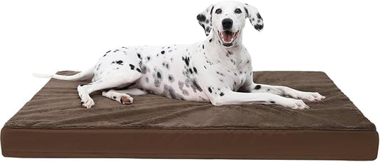 KSIIA Orthopedic Dog Bed Crate Waterproof Pet Mats for Extra Large Dogs Deluxe Plush Washable Pet Bed with Egg Crate Foam & Removable Cover, 47 x 29 Inch, Brown