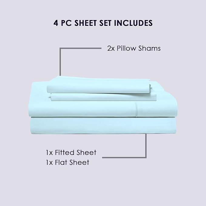 Pizuna Pure 100% Cotton Sheets, Full Size - 800 Thread Count Long Staple Cotton Crisp Sateen - 15 inch Deep Pocket (Combed Cotton, Baby Blue)
