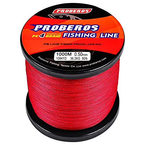 Braided Fishing Line 4 Strands Stronger Multifilament PE Braid Wire for Saltwater 6LB-100LB 110yards 328yards 547yards Super Strong Superline - color: Red, size: 328Yds/6LB