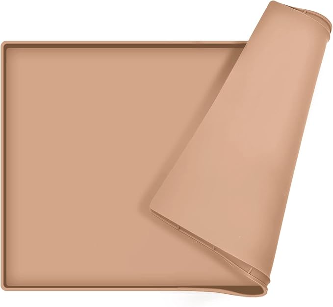 Dog Food Mat,Silicone Waterproof Food Tray,Non Slip Pet Bowl Mats Placemat,0.6" Raised Edge,Suitable for Most Small and Medium Sized Pets,18.5" x 11.5"
