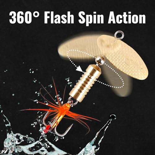 Trout Spinnerbait Lures Inline Rooster Tail Fishing Kit Brass Spinner Baits with Smooth Rotation Flash Blade for Bass Pike Crappie Saltwater Freshwater Lake River 360 Balance Hook - color: 1/32 oz