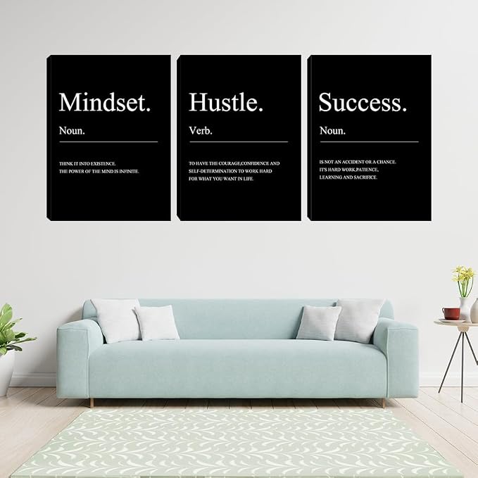 Motivational Wall Decor Black Mindset Canvas Wall Art Hustle Posters Prints