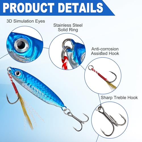 Saltwater Jig Fishing Lures - Stripe Bass Jigs, Metal Lead Spoon Jigging Baits with Sharp Hooks for Tuna Salmon Grouper Sea