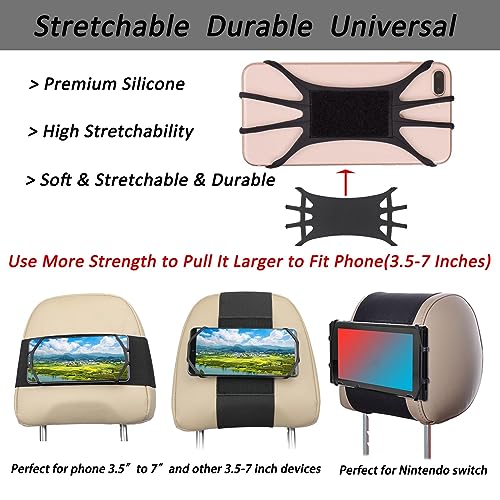 Phone Mount for Car Headrest Fits All 3.5-7 Inch Cell Phone and Devices Silicone Car Phone Holder Mount for Kids in Back Seats - Black - color: Black 1 Pack