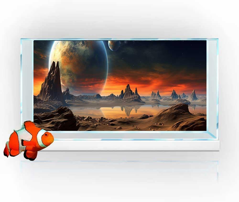 72X16IN Cosmic Aquarium Background, Cool Parallel Space Themed Fish Tank Background, Tropical Desert Terrarium Background with 8 EVA Double-Sided Tape