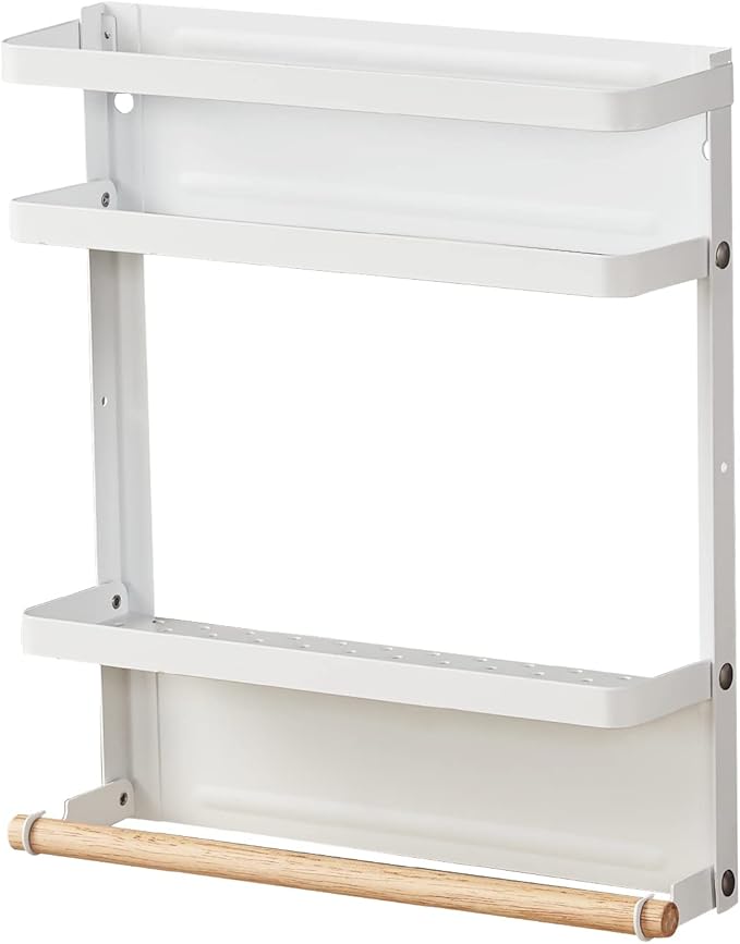 Magnetic Spice Rack Organizer Single Tier Refrigerator Spice Storage Shelf, Easy to Install The Side of The Refrigerator Can Hold spices, Jar of Olive Oil (White L)