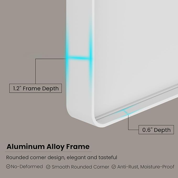 White Bathroom Mirror 72x36 Inch, White Metal Framed Bathroom Mirror for Wall, Rounded Rectangle Matte Bathroom Vanity Mirror, Tempered Glass, Anti-Rust, Horizontal/Vertical