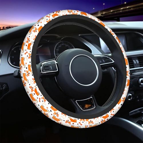 Swono Cute Dog Car Steering Wheel Cover Cartoon Dog Breed Welsh Corgi On A White Safe Driving Anti-Slip Steering Wheel Covers Steering Wheel Protection No Smell Universal 15 Inch - color: multi-064