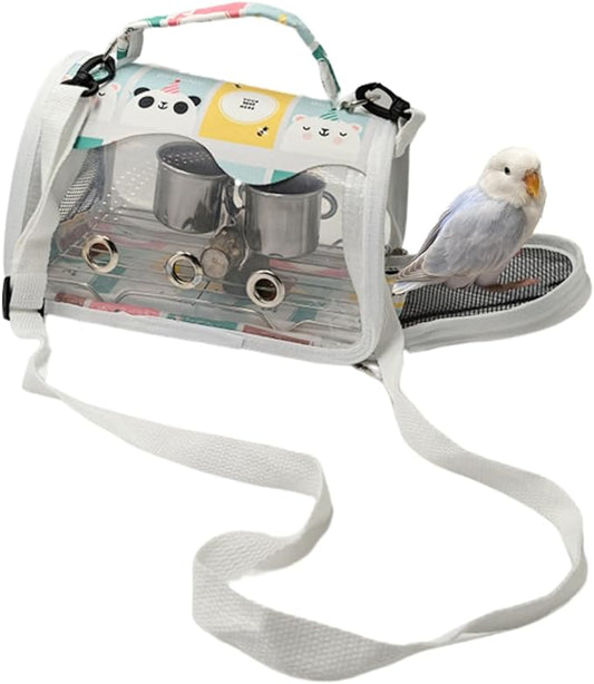 Bird Carrier Bag Bird Travel Cage with Indestructible Stainless Steel Mesh, Feeder Cups and Stand Perch, Portable Bird Travel Bag, Pet Transparent Breathable Travel Cage (Colorful,Small)